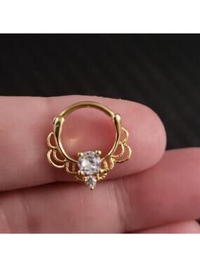 16g 10mm gold stainless stainless crystal septum piercing